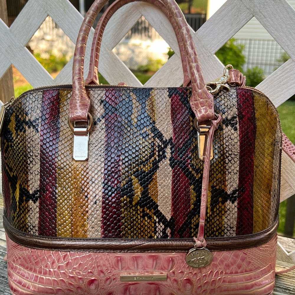 Brahmin Satchel. Multi-colored embossed leather.
